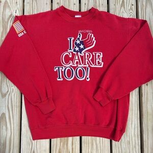 Vintage 90s USACARES Crewneck Sweatshirt I Care‎ Too Eagle USA Size Large GUC